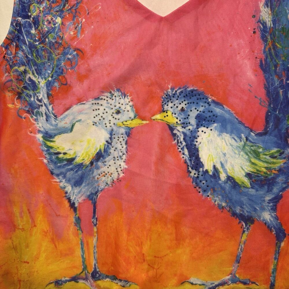 Leoma Lovegrove Tank Top Blouse Shirt Wearable Art Sand Piper Beach Colorful M - Picture 2 of 9